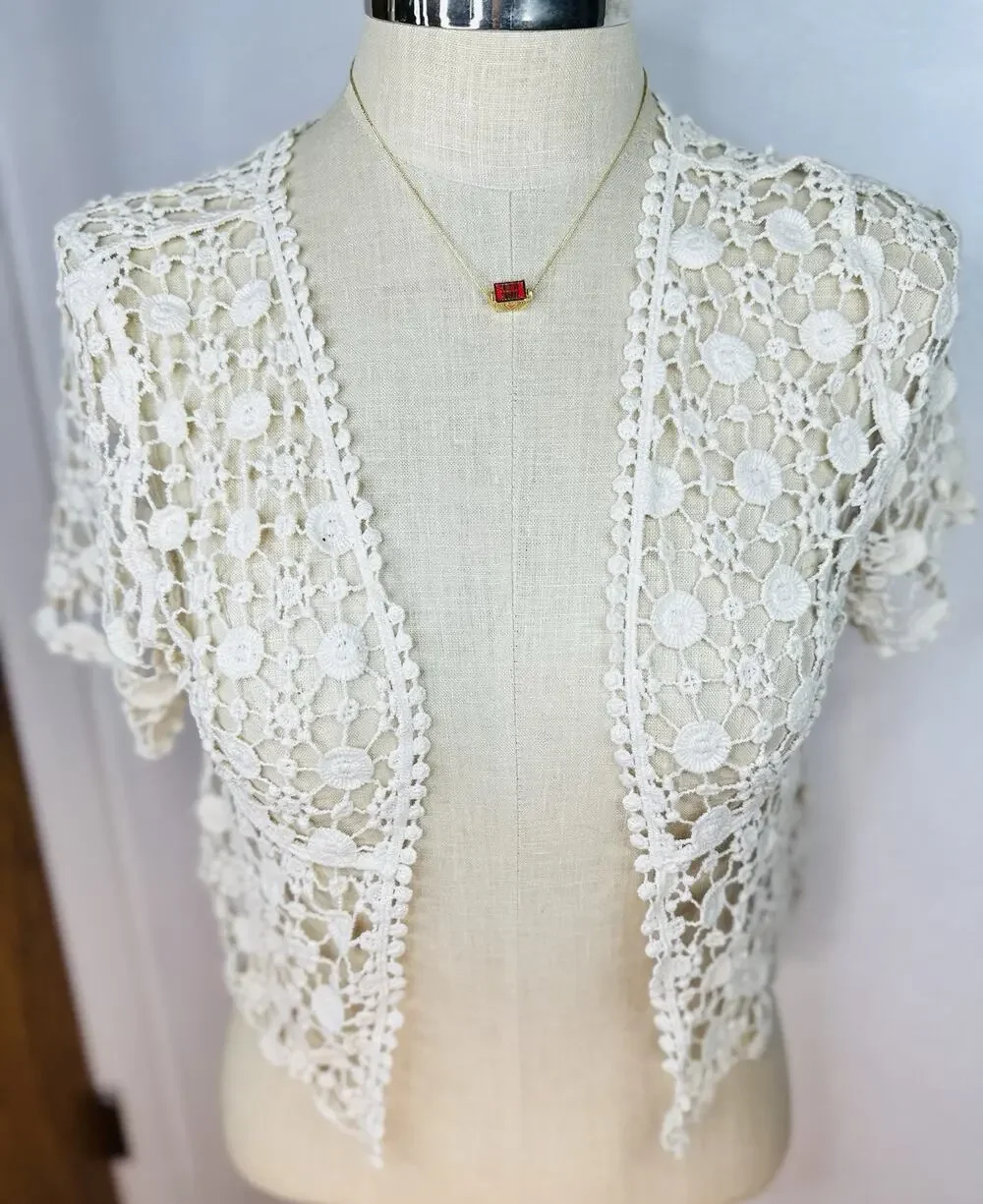 NWT Just Love Crochet Boho Bolero White Cardigan Shrug Medium Festival Summer